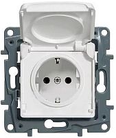 Розетка с заземлением без рамки Legrand Etika 1-м. крышка шторки IP44 белый картинка